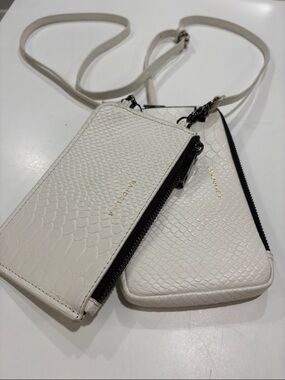 Bandolier ivory reptile design expandable zip pouch + pouch with strap—2 pouches